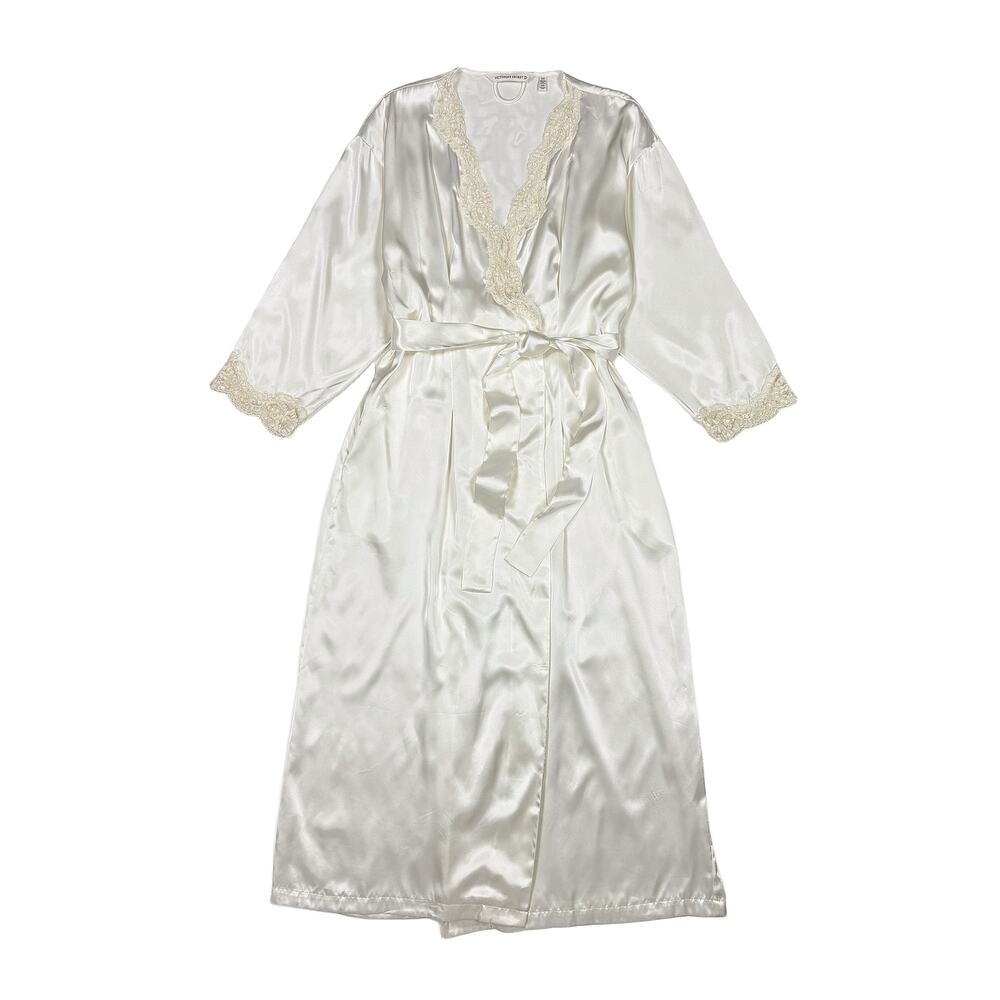 Victoria's Secret VTG 90s Satin Lace Robe Women's XS/S Ivory Bridal Boudoir